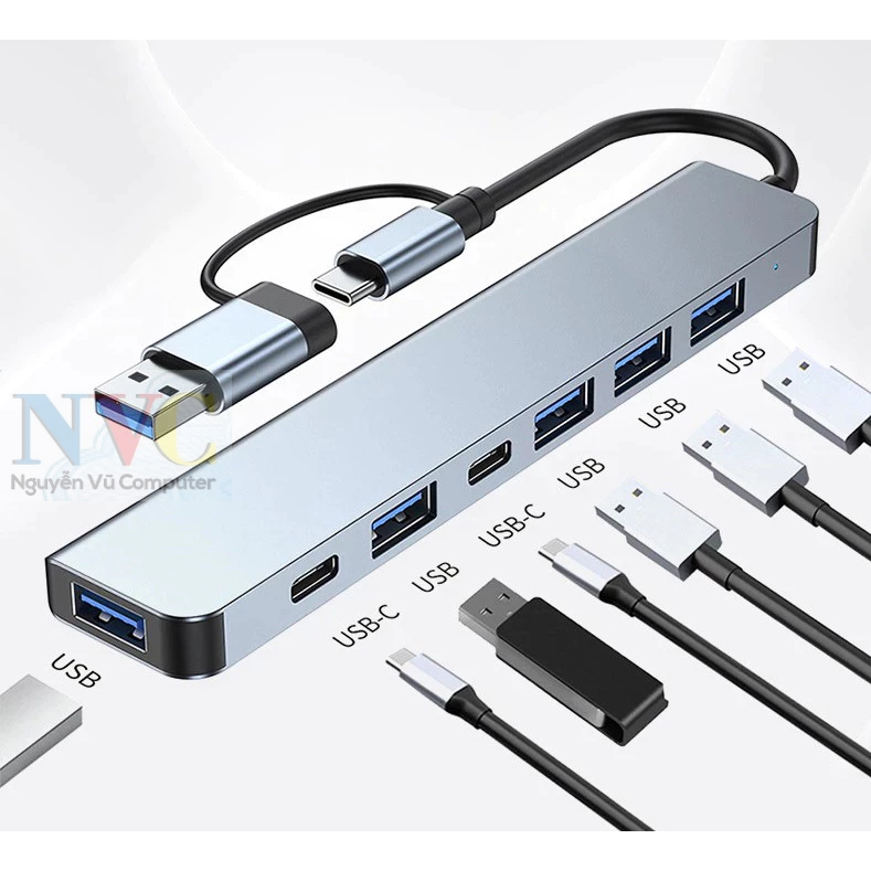 HUB chia cổng USB, Type-C 7 in 1, 8 in 1