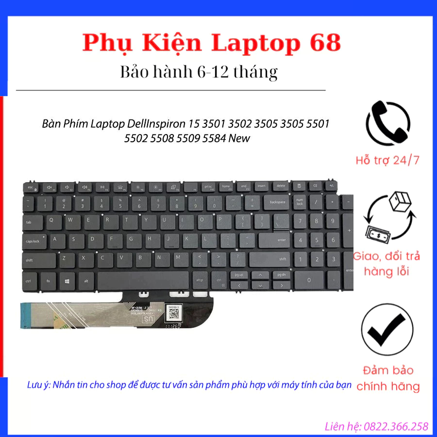 Bàn Phím Laptop Dell Inspiron 15 3501 3502 3505 3505 5501 5502 5508 5509 5584 New