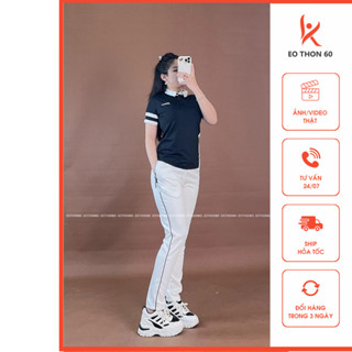 Áo có cổ titlest MÀU ĐEN, quần nai 1 sọc không bo MÀU TRẮNG SỌC ĐEN [hình thật shop chụp] Eothon60