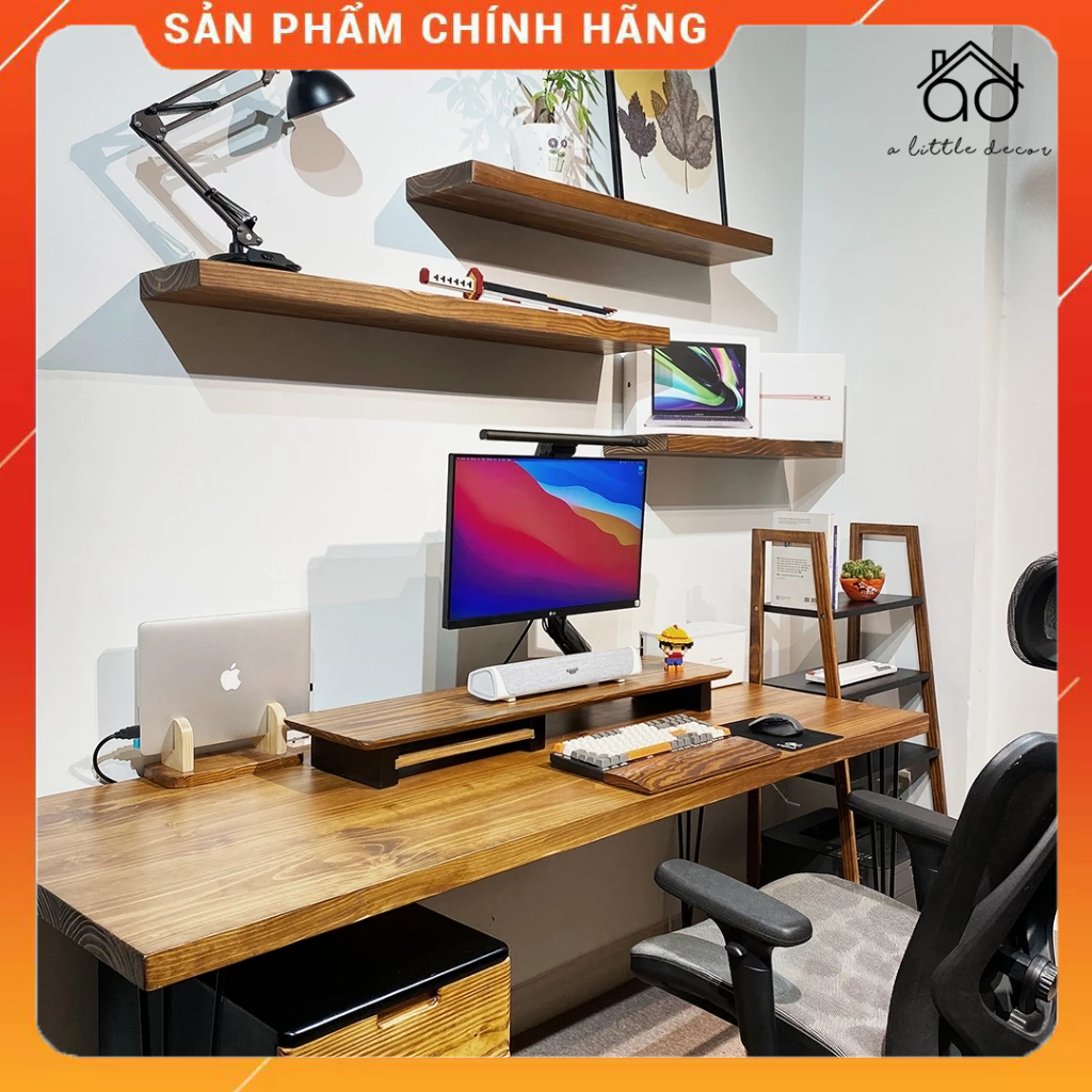 Bàn Làm Việc, Bàn Gaming Bằng Gỗ Thông Tự Nhiên Nguyên Khối 100% Không Cong Vênh - Chuyên Decor, Setup Góc Làm Việc