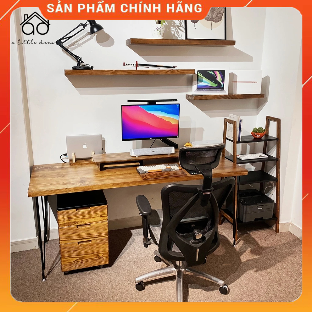 Bàn Làm Việc, Bàn Gaming Bằng Gỗ Thông Tự Nhiên Nguyên Khối 100% Không Cong Vênh - Chuyên Decor, Setup Góc Làm Việc
