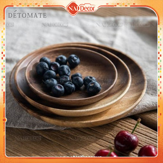 Dĩa gỗ cây keo Nai Decor hình tròn dùng trong nhà bếp, chụp food