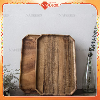 Khay Gỗ cây keo Nai Decor hình Bát giác (Màu Nâu Đậm) dùng trong nhà bếp, phụ kiện chụp ảnh
