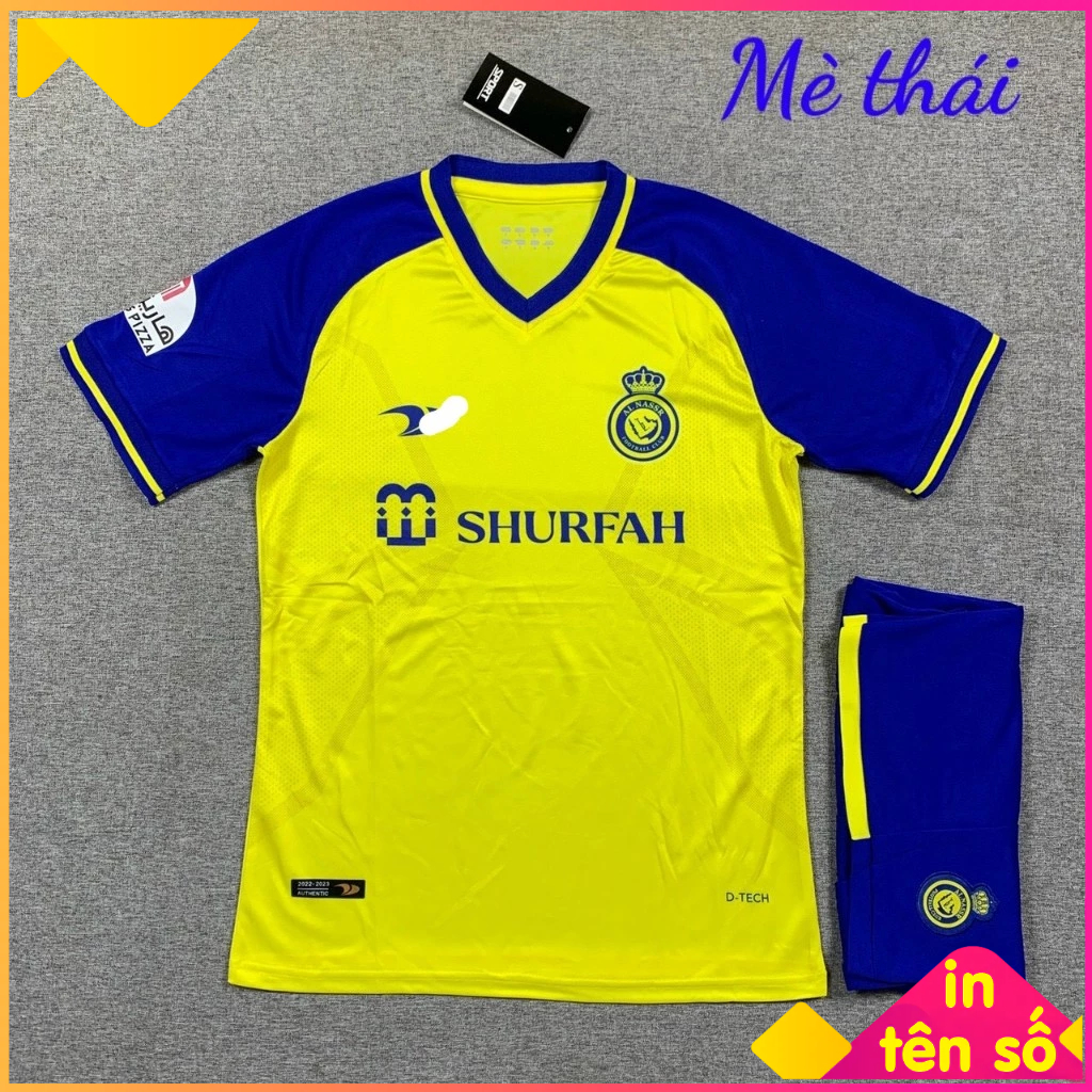 Bộ quần áo AL Nassr Vải Mè Thái, Màu Vàng Xanh Lam, Bộ đồ đá banh nam nữ, Chất thoáng mát [Trendy Sp