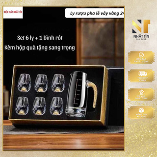 Bộ ly uống rượu, chén uống rượu pha lê đáy vàng 24k cao cấp, hộp quà tặng sang trọng, đẳng cấp