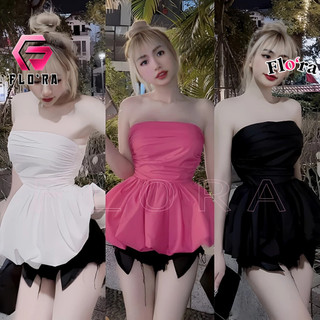 Áo ống phồng chất kate có mút ngực, áo quây cúp kiểu sexy nữ dáng xòe đẹp tôn dáng flo'ra