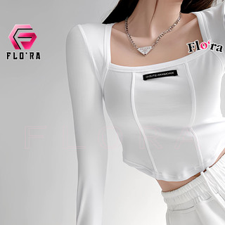 [XẢ HÀNG] Áo Croptop TAY DÀI CỔ VUÔNG LOGO Chất Thun Borip BM00_BM223, Áo Thun Trơn Kiểu Sexy Nữ Ôm Body Đẹp Flo'ra