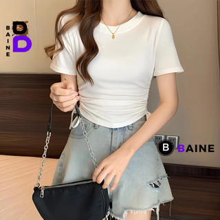 Áo Croptop TAY NGẮN CỔ TRÒN RÚT DÂY 2 BÊN Chất Borip Ôm Body BM00.1_BM25, Áo Thun Crt Kiểu Sexy Nữ Đẹp Tôn Dáng BAINE