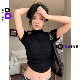 Áo Croptop CỔ LỌ VẠT BẦU Ôm Body Nữ, Áo Thun Crt Cổ Cao Kiểu Sexy Chất Gân Đẹp BAINE