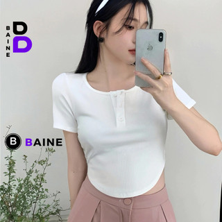 Áo Croptop Nữ TAY NGẮN CỔ VUÔNG CÀI NÚT VẠT BẦU Chất Thun Gân Kiểu Sexy Nữ, Áo Thun Ôm Body Trơn Đẹp Tôn Dáng BAINE