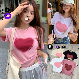 Áo Croptop TIM ROMANTIC RÚT DÂY Chất Thun Borip Kiểu Sexy Nữ, Áo Thun Ôm Body Đẹp Tôn Dáng BAINE