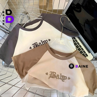 Áo Croptop Cổ Tròn Tay Ngắn BABY THÊU Chất Thun Borip Kiểu Sexy Nữ, Áo Thun Ôm Body In Hoạ Tiết Đẹp Tôn Dáng BAINE