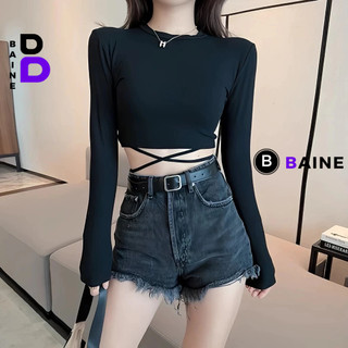 Áo Croptop TAY DÀI QUẤN BỤNG Chất Thun Borip Kiểu Sexy Nữ, Áo Thun Ôm Body Đẹp Tôn Dáng BAINE