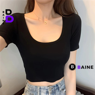 Áo Croptop CỔ VUÔNG TAY NGẮN Chất Thun Gân Kiểu Sexy Nữ, Áo Thun Ôm Body Đẹp Tôn Dáng BAINE