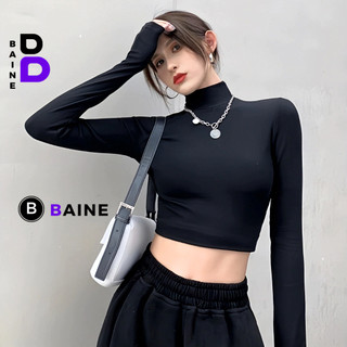 Áo Croptop TAY DÀI CỔ LỌ Chất Thun Gân Kiểu Sexy Nữ, Áo Thun Ôm Body Đẹp Tôn Dáng BAINE
