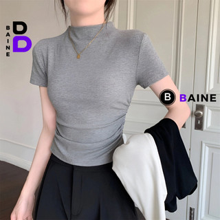 Áo Thun TAY NGẮN CỔ LỌ NHÚN EO Nữ, Áo Trơn Nhúm Eo Chất Thun Gân Kiểu Hàn Quốc Dáng Dài BAINE