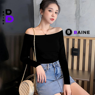 Áo Thun TAY DÀI TRỄ VAI THUN GÂN Nữ, Áo Trơn Hở Vai Chất Thun Gân Kiểu Hàn Quốc Dáng Dài BAINE