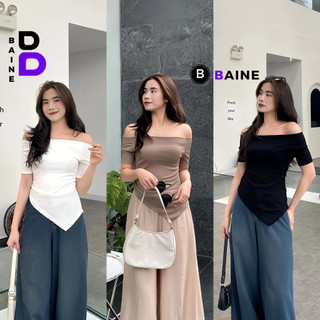 Áo BABY TEE TRỄ VAI VẠT CHÉO DÁNG DÀI Ôm Body Chất Thun Gân Dày, Áo tay ngắn kiểu nữ mềm mát BAINE