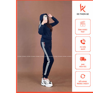 Áo khoác das có mũ xanh đen , quần jogger das 3 sọc xanh đen eothon60