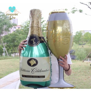 Bong Bóng hình chai sâm banh và ly rượu kích thước 100 cm trang trí sinh nhật và tiệc kỷ niệm