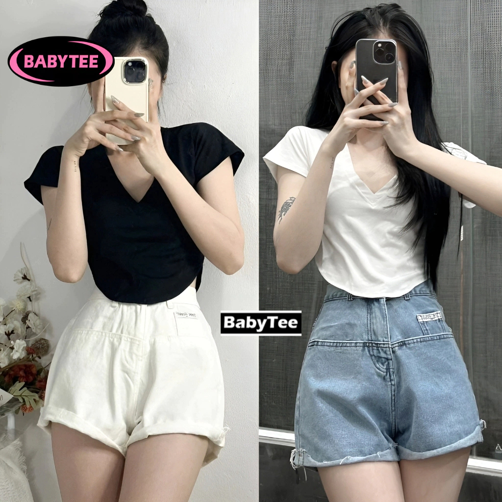 Áo Croptop TAY NGẮN CỔ TIM VẠT BẦU Ôm Body Nữ, Áo Thun Crt Kiểu Sexy Chất Cotton Đẹp BABYTEE