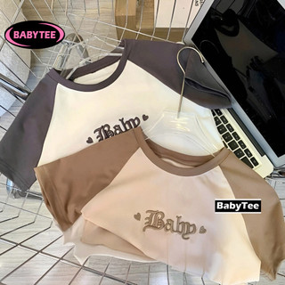 Áo Croptop ôm body nữ BABY THÊU cổ tròn tay ngắn BABYTEE, Áo thun crt kiểu sexy thêu chất borip đẹp