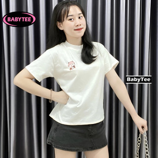 Áo baby tee thêu gấu dáng dài chất thun cotton kiểu basic nữ, áo thun form rộng tay ngắn cổ tròn tôn dáng babytee