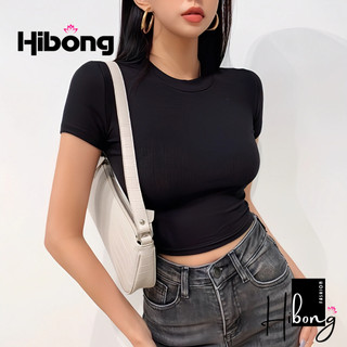 Áo croptop tay ngắn cổ tròn trơn nữ chất thun gân đẹp, áo thun ôm body kiểu basic tôn dáng hibong