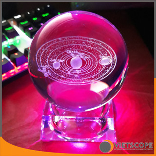 Quả cầu thủy tinh Hệ mặt trời cực đẹp - Solar Crystal Ball 8cm đế đèn LED