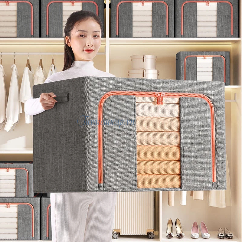 Hộp Vải Đựng Quần Áo Vải Khung thép thùng đựng quần áo đồ lót đồ chơi hộp đa năng Kích Thước Lớn 80L chia ngăn
