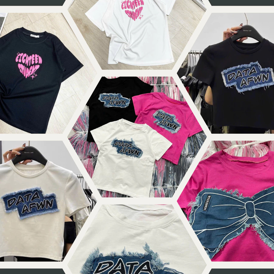 Áo thun nữ zip phối jean tay ngắn ,Áo baby tee họa tiết nhẹ nhàng Cun Boutique AMB0 phong cách hàn quốc