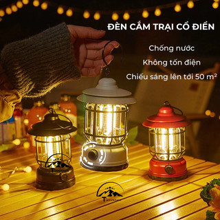 Đèn Cắm Trại Dã Ngoại Du lịch Dùng Pin Sạc USB Tích Điện 1200mAh, Ánh Sáng Vàng Trang Trí - D