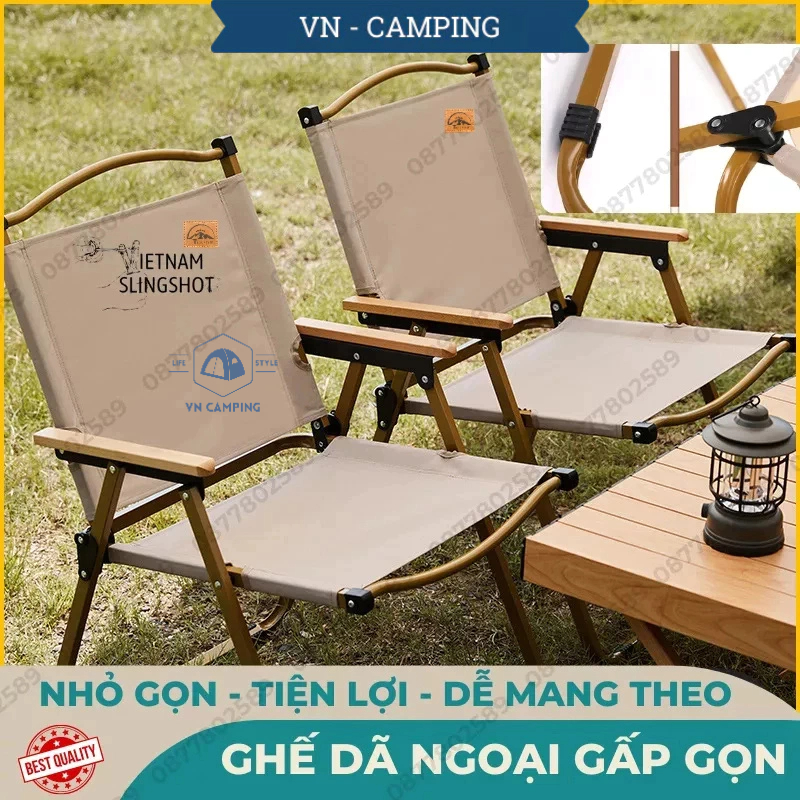 Ghế Gấp Gọn Dã Ngoại Có Tựa Lưng, Ghế Cắm Trại Camping, Khung Nhôm Tay Cầm Gỗ Bên Bỉ Thương Hiệu Cao Cấp Tmountain[GCC2]