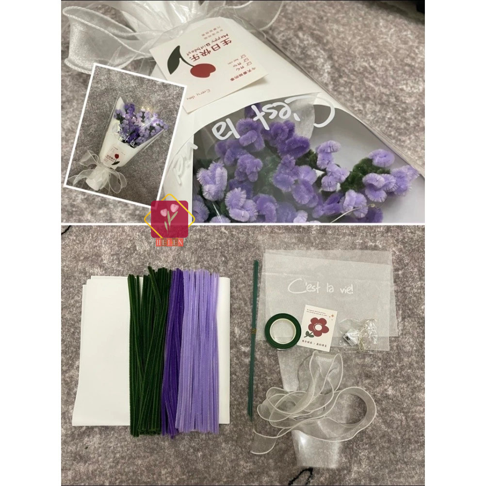 [TẶNG TÚI ĐỰNG] Bộ dụng cụ làm bó hoa handmade từ kẽm nhung tặng tốt nghiệp, 8/3, 20/10, valentine..