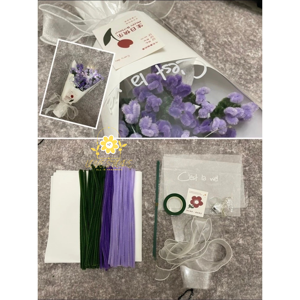 [TẶNG TÚI ĐỰNG] Bộ dụng cụ làm bó hoa handmade từ kẽm nhung tặng tốt nghiệp, 8/3, 20/10, valentine..