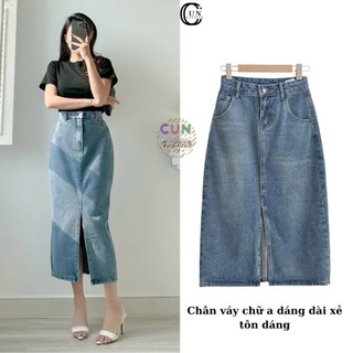 Chân váy chữ a dáng dài xẻ tôn dáng Cun Fashion,Chân váy Jean xẻ dài Quảng châu CV101