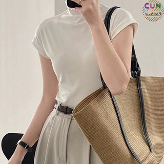 Áo thun cổ lọ ôm nhẹ nhúm eo tay ngắn Cun Fashion cao cấp, áo thun kiểu dễ phối đồ thời trang