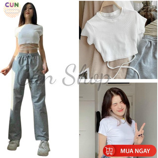Áo Thun Nữ Crotop Tay Ngắn Đan Dây Eo Hottrend Cho Nữ Dưới 55kg Chất Co Giãn Siêu Đệp