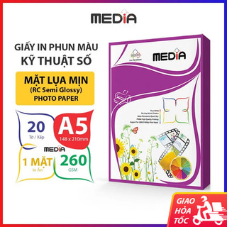 Giấy In Ảnh Media 1 Mặt Lụa Mịn A5 (15x21) 260gsm 20 Tờ, RC Photo Paper Giấy Ảnh Cao Cấp Giấy In Màu