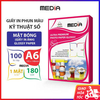 Giấy In Ảnh Media 1 Mặt Bóng A6 (10x15) 180gsm 100 Tờ, Photo Paper Glossy Giấy Ảnh Giấy In Màu