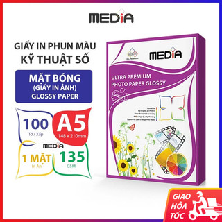 Giấy In Ảnh Media 1 Mặt Bóng A5 (15x21) 135gsm 100 Tờ, Photo Paper Glossy Giấy Ảnh, Giấy In Phun Màu