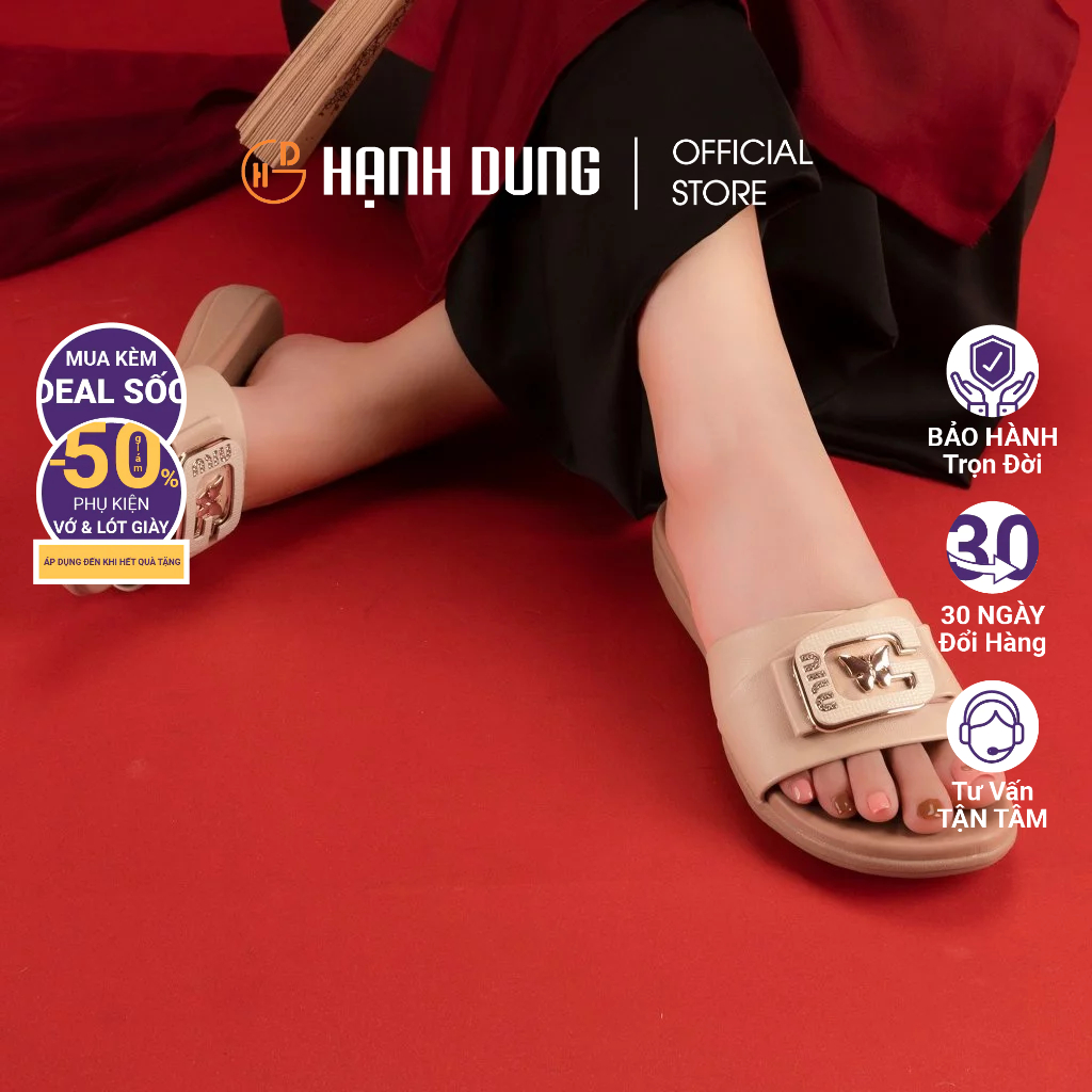 [HCM] Dép Xẹp Hạnh Dung HD04877AD ( Màu Đen - Kem )