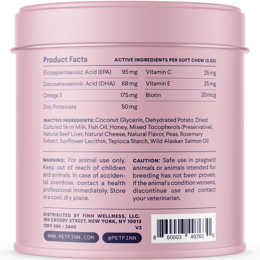 Viên Bổ Nhai Mềm Cải Thiện Da Lông Cho Chó, Finn Skin and Coat, Lông Dày Sáng Bóng, Từ Cá Hồi Alaska, EPA, DHA, Biotin