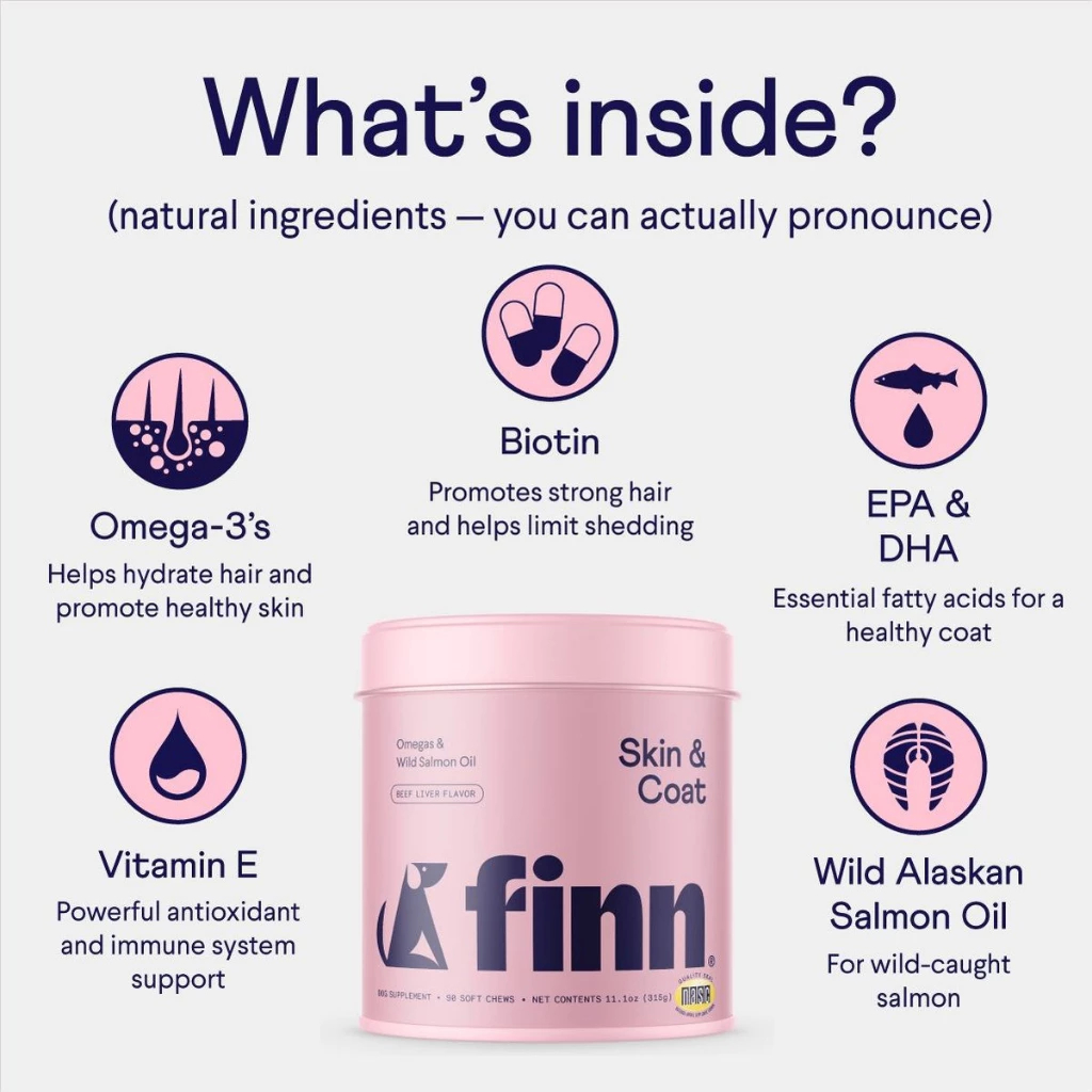 Viên Bổ Nhai Mềm Cải Thiện Da Lông Cho Chó, Finn Skin and Coat, Lông Dày Sáng Bóng, Từ Cá Hồi Alaska, EPA, DHA, Biotin