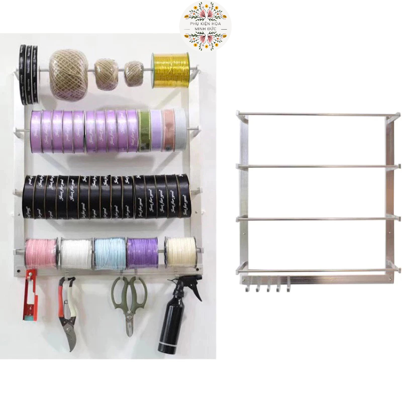 Kệ sắt treo ruy băng, kệ inox treo ruy băng gắn tường treo đồ có móc treo gắn tường treo ruy băng ké