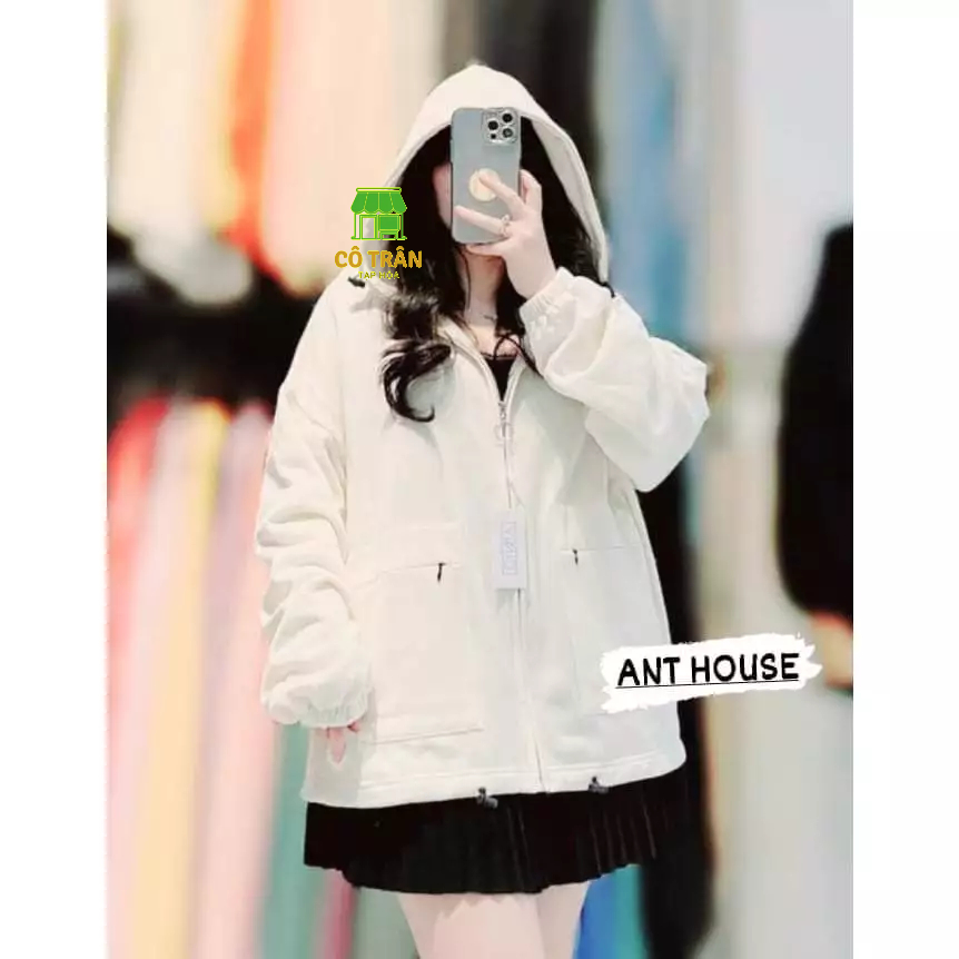 ÁO KHOÁC THUN XUẤT TÚI ZIP (freesize_màu trắng ngà) GINNY