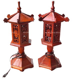 Đèn thờ lục lăng mái chùa gỗ hương cao 55 đường kính 25 - đồ thờ tiến long