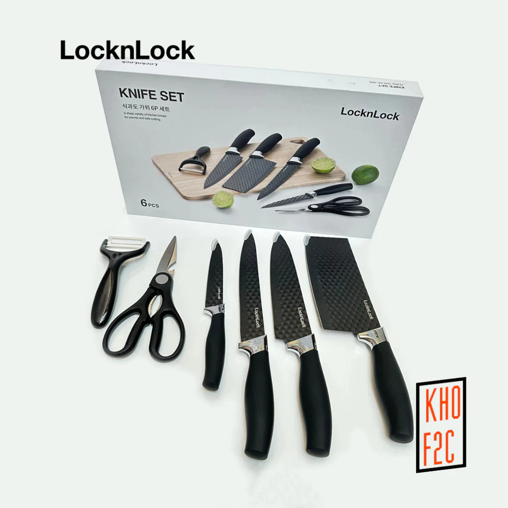 [LocknLock] Bộ Dao Nhà Bếp 6 Món CKK103S6- 6P Thép Không Gỉ 3CR13 Phủ Chống Dính Sắc Bén