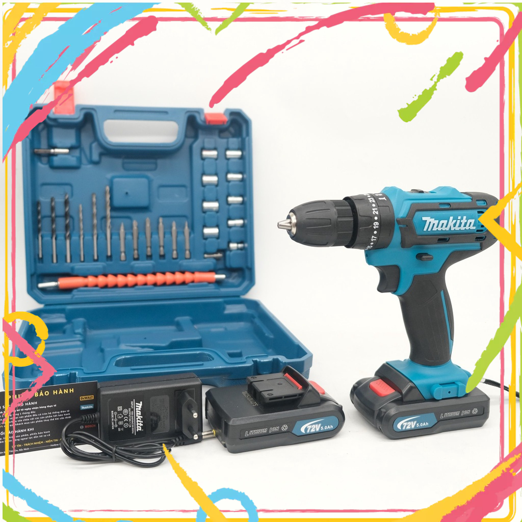 MÁY KHOAN PIN ĐA NĂNG CẦM TAY MAKITA 72V NEW - KÈM PHỤ KIỆN 24 MÓN - 1 SẠC - 2 PIN