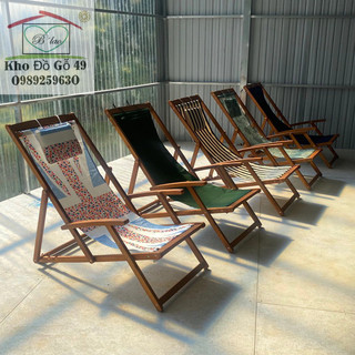 Ghế võng, ghế lười, ghế xếp gỗ gấp gọn, ghế thư giãn tắm nắng bãi biển, sân vườn